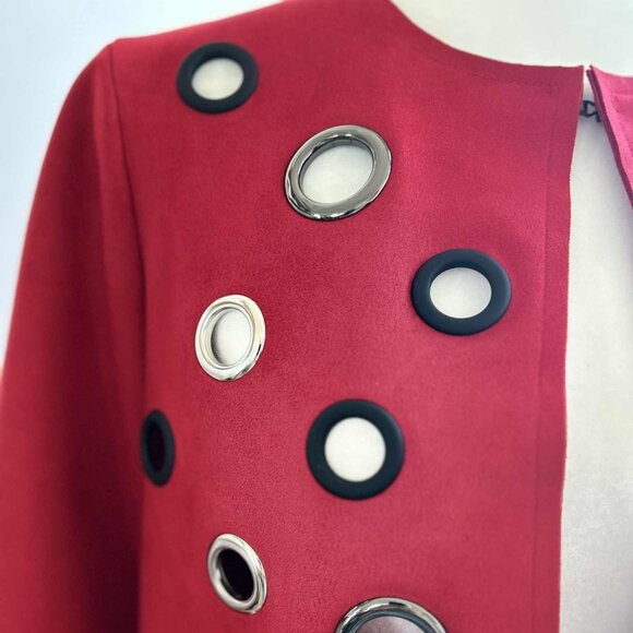Michael Phillips Zoe Vivid Red Faux-Suede Grommet Open Coat w/ Pockets – US XS - Picture 10 of 12